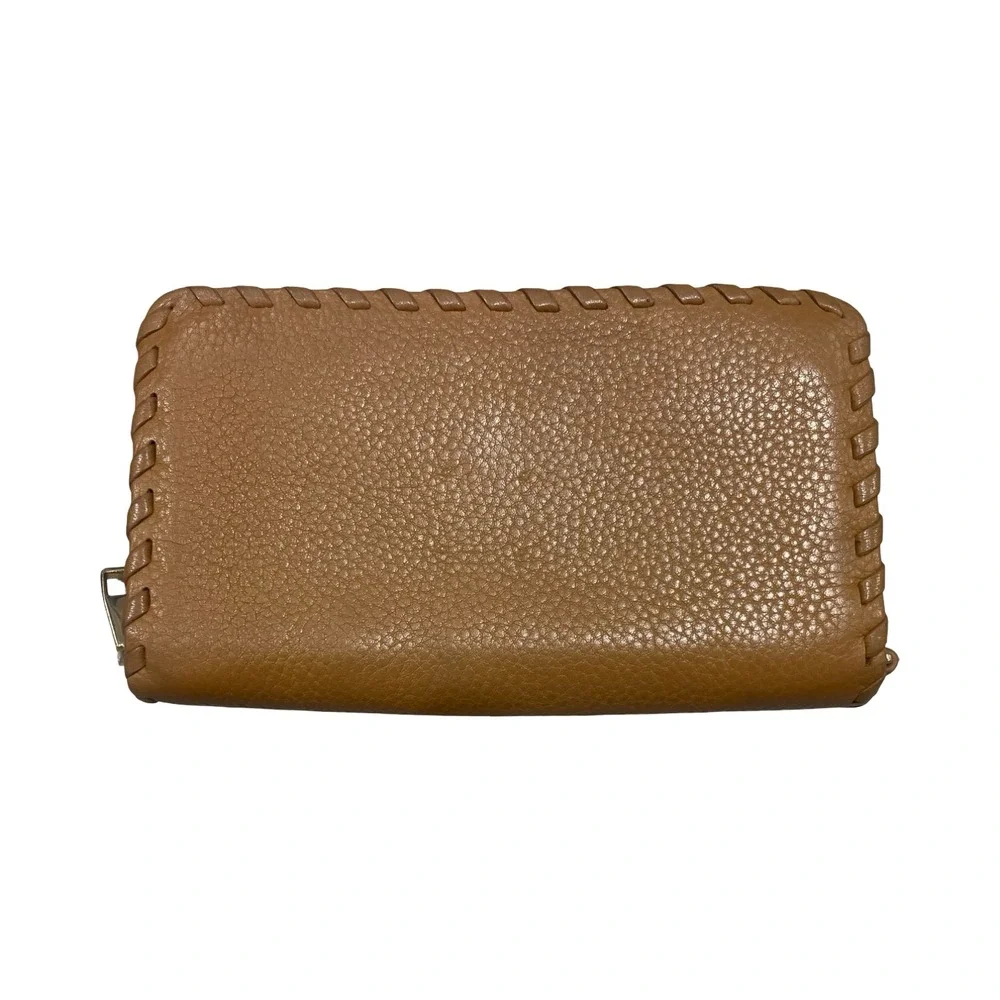 Tory Burch Marion Zip Continental Wallet Tan Pebbled Leather Whipstitch Logo - Picture 3 of 8
